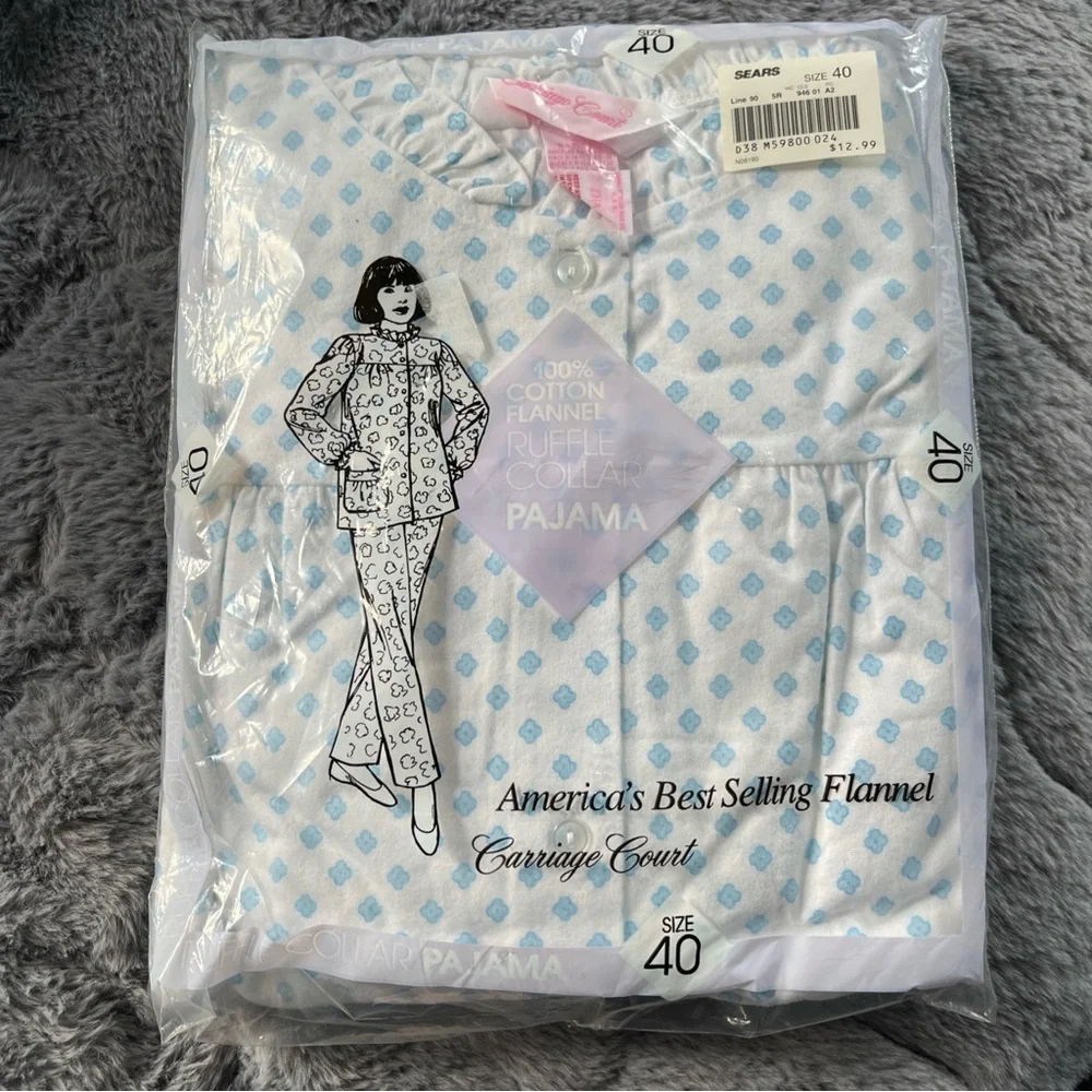 VNT Sears Carriage Court Women’s Pajamas 100% Cotton Blue/white Ruffle Collar - Picture 4 of 6